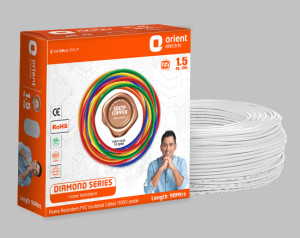 Orient Diamond 1.50 Sqmm Single Core PVC Insulated Copper Conductor Unsheathed FR Cable WHITE (90 Mtr)