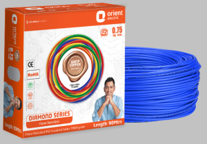 Orient Diamond 0.75 Sqmm Single Core PVC Insulated Copper Conductor Unsheathed FR Cable BLUE (90 Mtr)