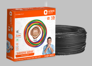 Orient Diamond 1.50 Sqmm Single Core PVC Insulated Copper Conductor Unsheathed FR Cable BLACK (90 Mtr)