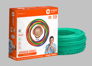 Orient Diamond 2.50 Sqmm Single Core PVC Insulated Copper Conductor Unsheathed FR Cable GREEN (90 Mtr)
