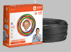 Orient Diamond 0.75 Sqmm Single Core PVC Insulated Copper Conductor Unsheathed FR Cable BLACK (90 Mtr)